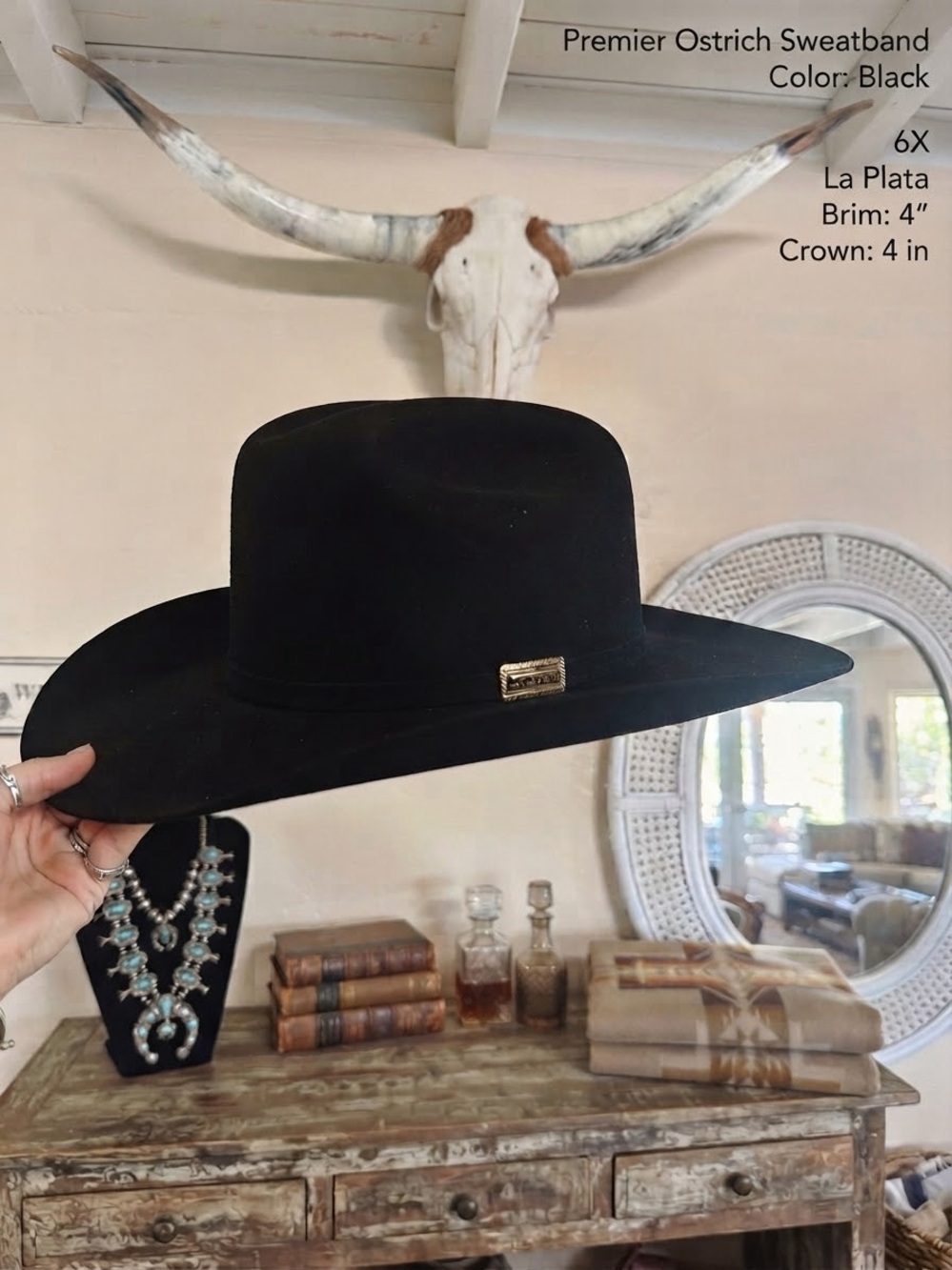 New RARE STETSON 6X black La Plata 7 1/4 58 Ostrich premier brim cowboy hat